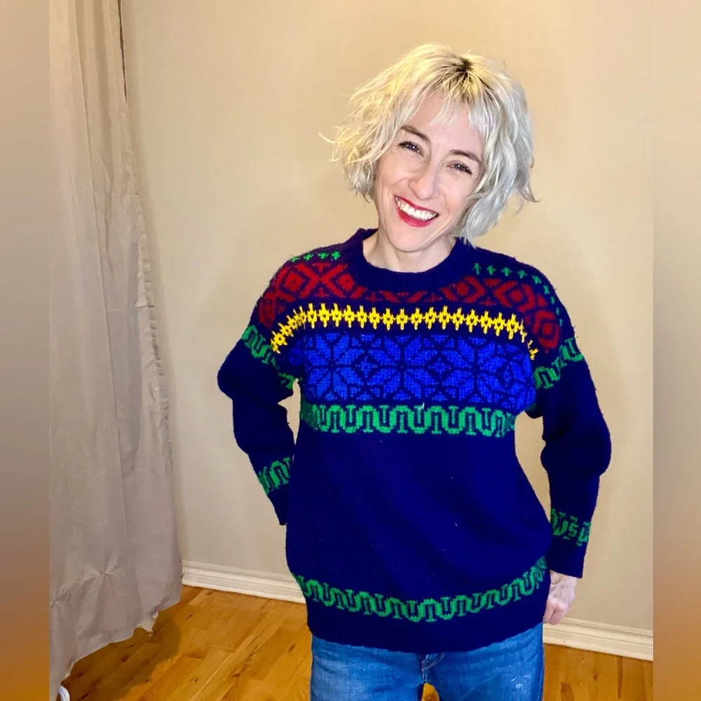 Colourful Vintage Hand Knit Sweater - Picture 7 of 14